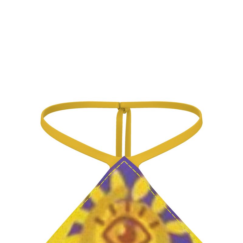 Purple and Gold Solar Joy Frequency Bandana, Elegant Silk Bodice